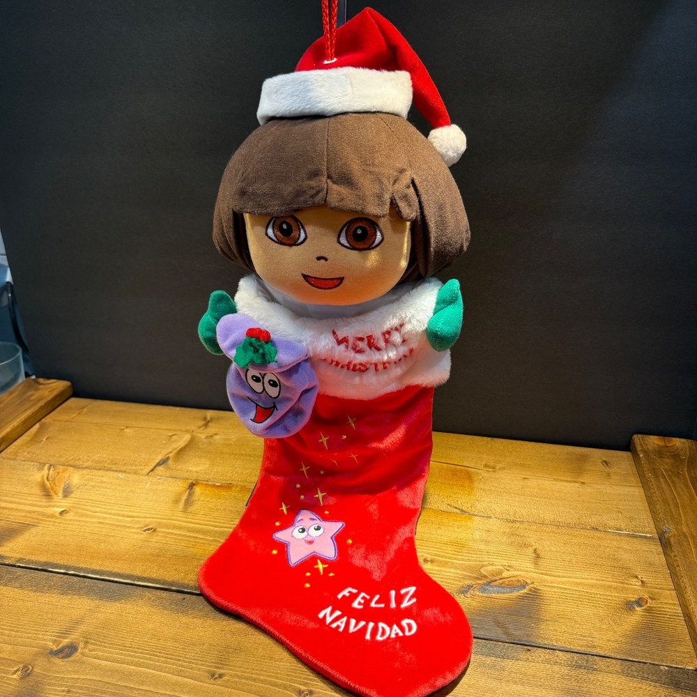 Vintage 2006 Dora the Explorer Christmas Stocking Plush Boots Feliz Navidad